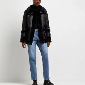 BLACK FAUX SHEARLING COAT